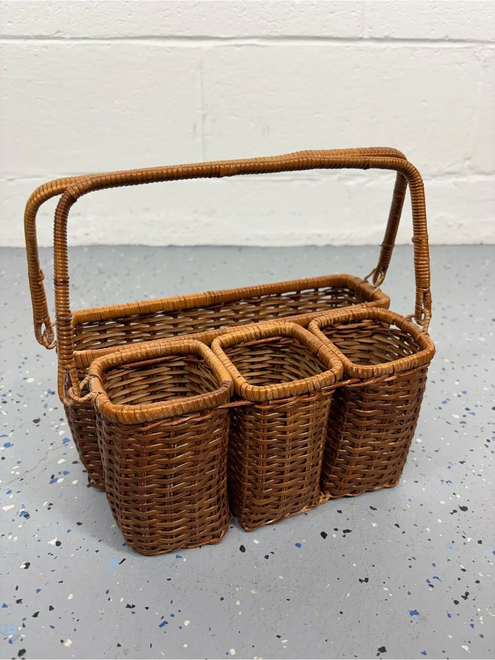 Vintage Nantucket Woven Basket Utensil Silverware Napkin Holder Coastal Cottage